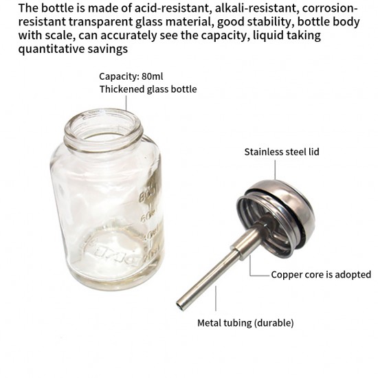 80ml (6.8oz) Press-Type Glass Bottle, Thickened Glass, Copper Core Tube, Graduated, Portable Detergent Bottle, Nail Enhancement Bottle, Nail Washing Bottle, Transparent Glass Container, Small Liquid Storage Container