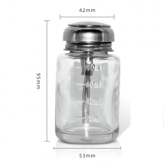 80ml (6.8oz) Press-Type Glass Bottle, Thickened Glass, Copper Core Tube, Graduated, Portable Detergent Bottle, Nail Enhancement Bottle, Nail Washing Bottle, Transparent Glass Container, Small Liquid Storage Container