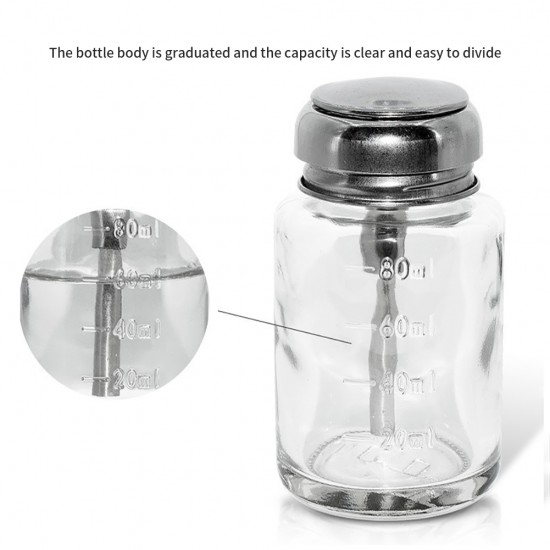 80ml (6.8oz) Press-Type Glass Bottle, Thickened Glass, Copper Core Tube, Graduated, Portable Detergent Bottle, Nail Enhancement Bottle, Nail Washing Bottle, Transparent Glass Container, Small Liquid Storage Container