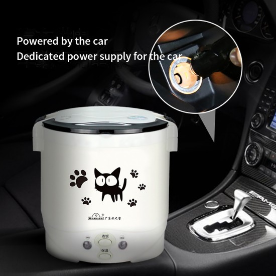 Mini Rice Cooker, Vehicle-Mounted Rice Cooker 12V, Thermal Insulation and Protection Function, 1L Portable Steamer, Boiling Pot, Portable Handle, Outdoor Boiling Cooker, Portable Cooker