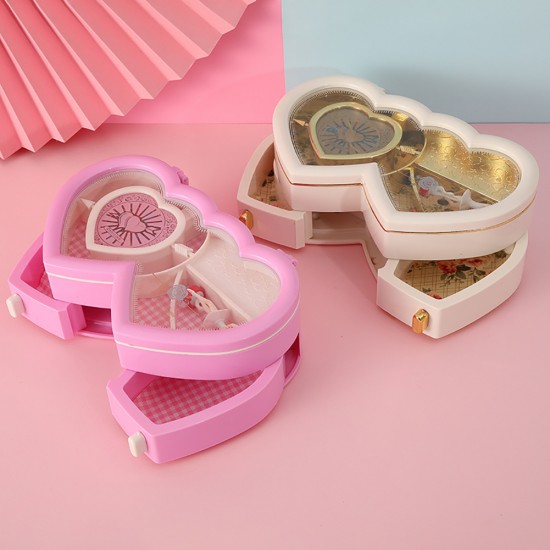 Music Jewelry Box, Double Heart Dancing Girl Music Box, Octave Box, Ballet Music Box, With Compartments And Drawers. Hair Card, Ring, Necklace Storage Box. Birthday Gift, Christmas Gift For Girls