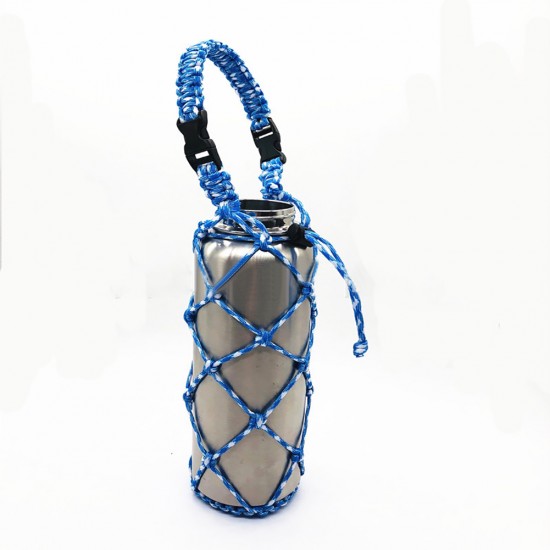 Outdoor Umbrella Rope Woven Water Bottle Bag, Detachable As Temporary Emergency Rope, About 15 Meters Long, Multi-Functional Travel Net Bag, Portable Water Cup Bag With Handle, Sling Water Bottle Woven Bag, Drawstring Bag