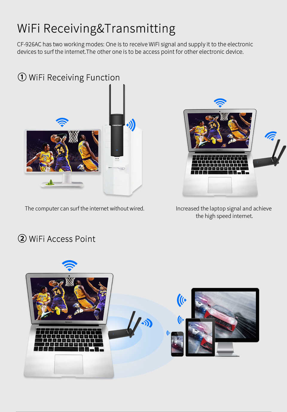 COMFAST-926AC-1200Mbps-USB30-Dual-Band-23dBi-Antenna-Wireless-WiFi-USB-Adapter-Networking-Adapter-Su-1558620