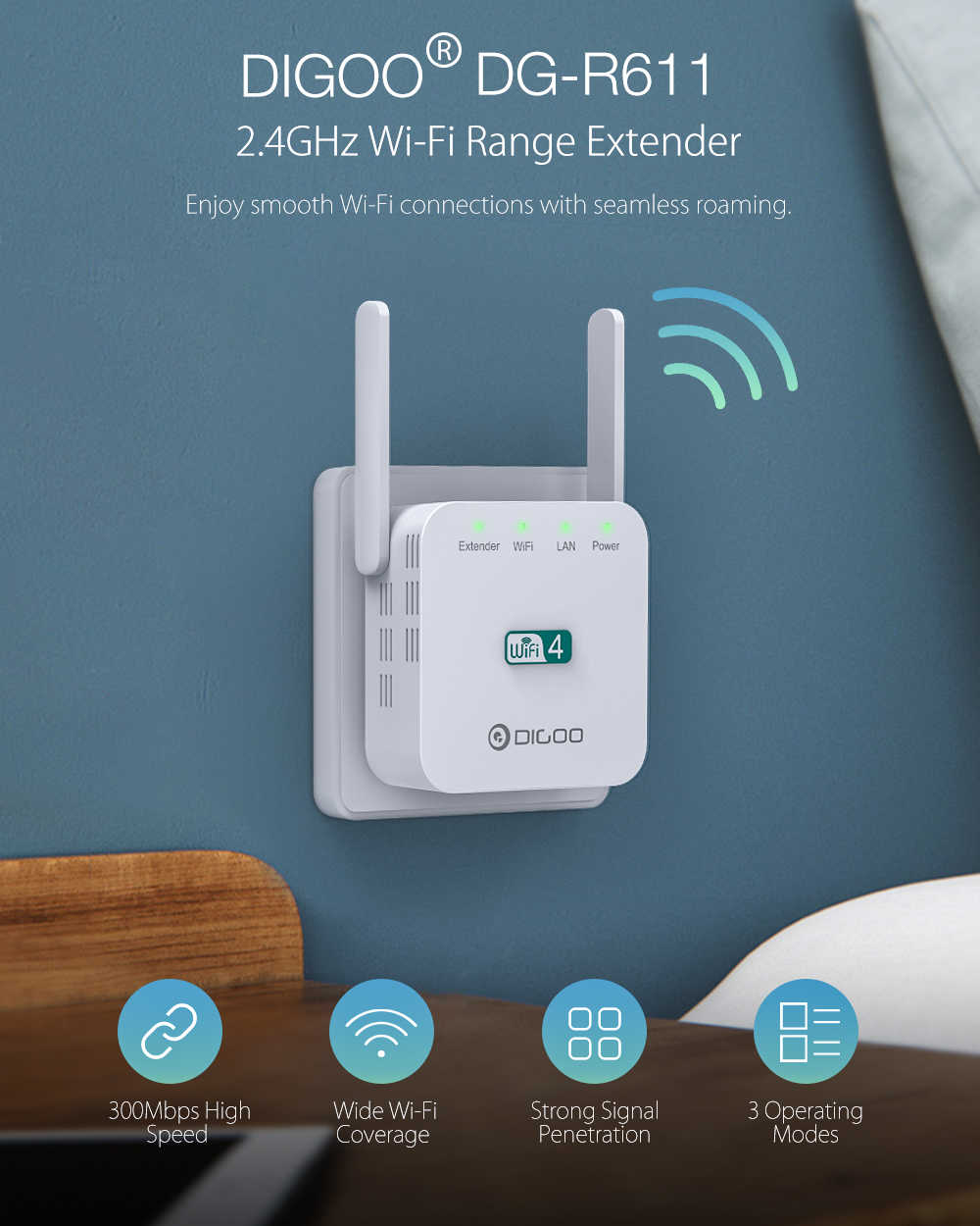 DIGOO-DG-R611-300Mbps-24GHz-WiFi-Range-Extender-EUUSUK-Wall-Plug-Repeater-Wireless-Signal-Booster-Du-1645571