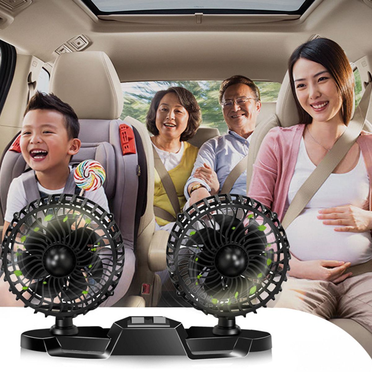 Electric-USB-Car-Fan-Double-headed-Car-Fan-360deg-Rotating-amp-3-Gear--Cooling-Fan-1700618