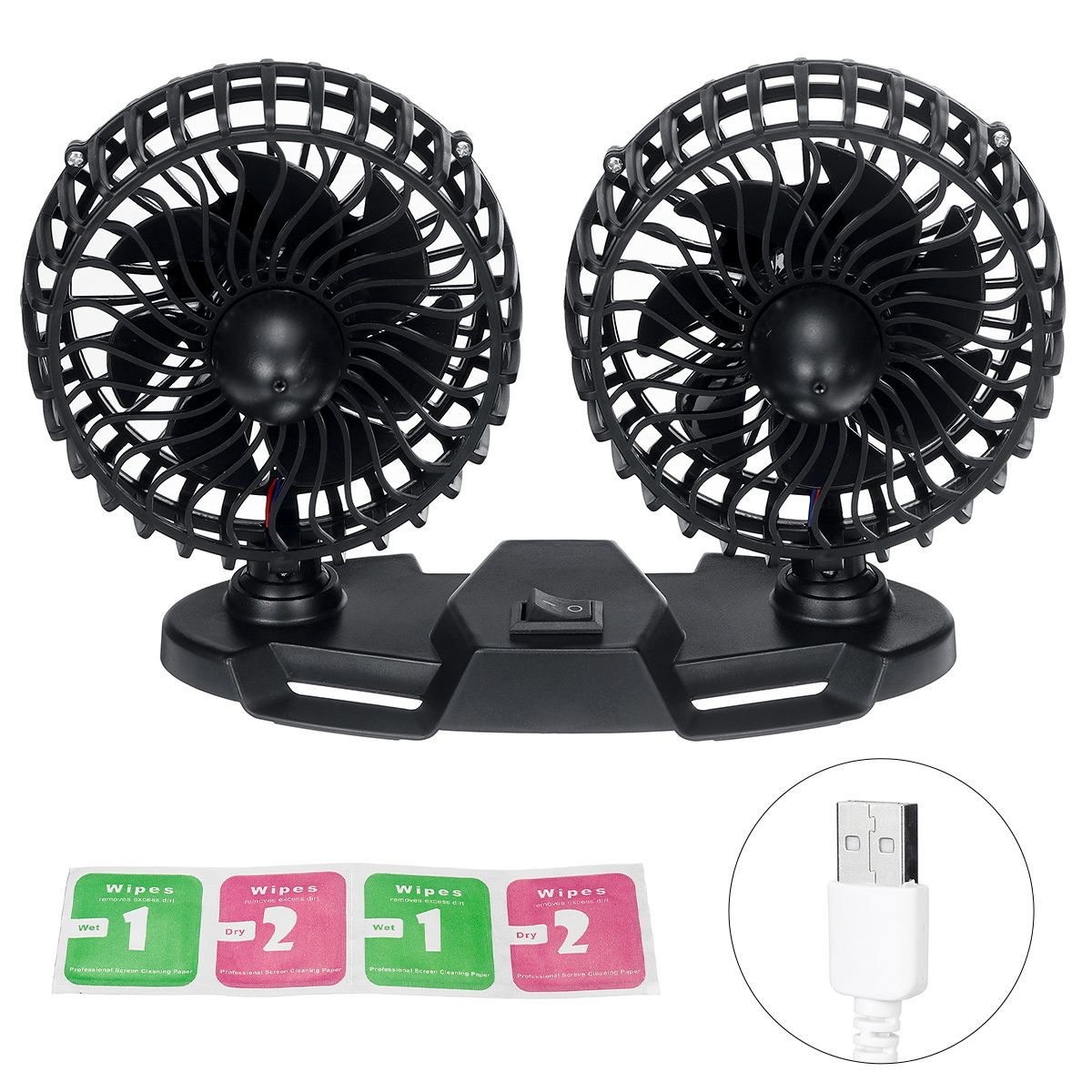 Electric-USB-Car-Fan-Double-headed-Car-Fan-360deg-Rotating-amp-3-Gear--Cooling-Fan-1700618