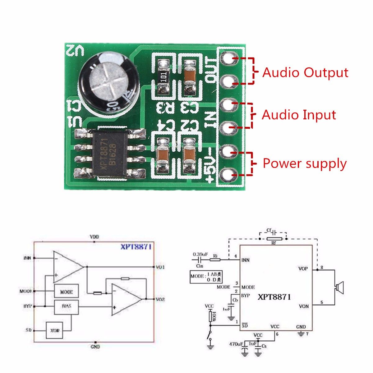 10Pcs-XPT8871-5V-5W-1A-Single-Channel-Mono-Digital-Audio-Amplifier-Receiver-Module-1268826