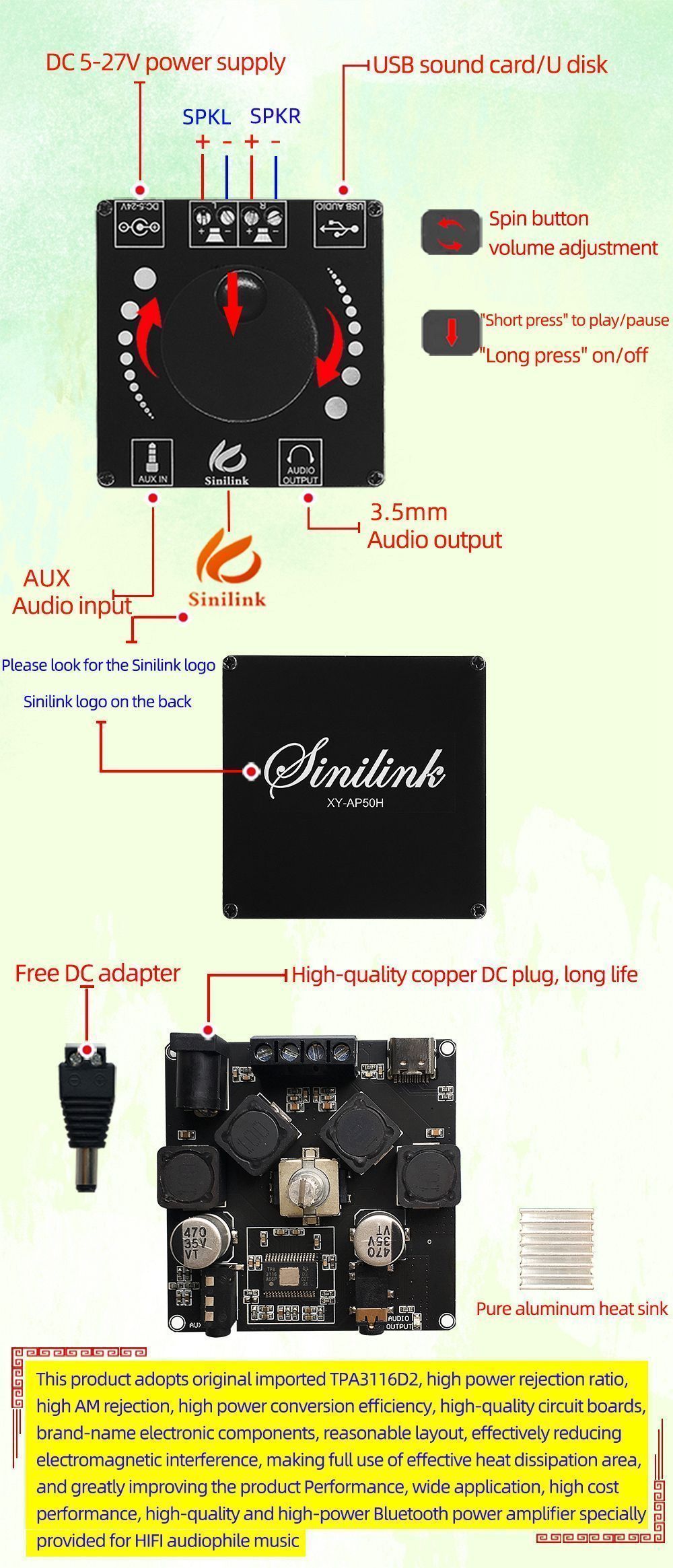 5Pcs-XY-AP50H-50W50W-HIFI-bluetooth-50-Wireless-Audio-TPA3116D2-Digital-Power-Amplifier-Stereo-board-1760902