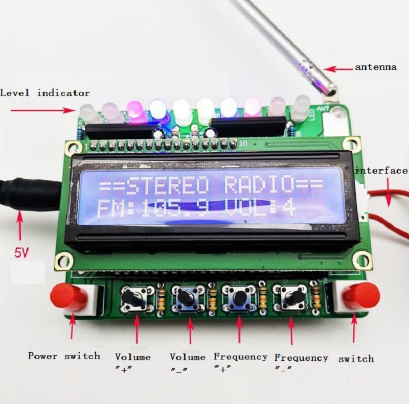 Radio-FM-Digital-Sound-Machine-Level-Indicator-with-Case-87-108MHz-USB-5V-LCD1602-LCD-Screen-51-Sing-1733276