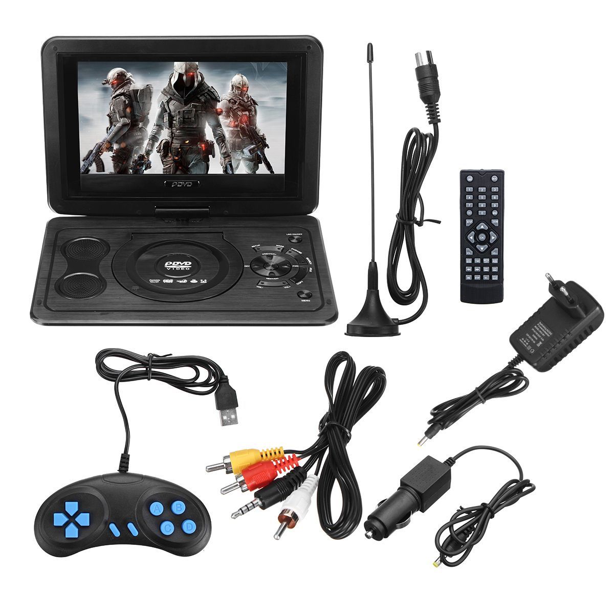 Portable-139inch-3D-Car-TV-HD-DVD-Player-270deg-Rotate-USB-300-Games-with-Remote-1558424