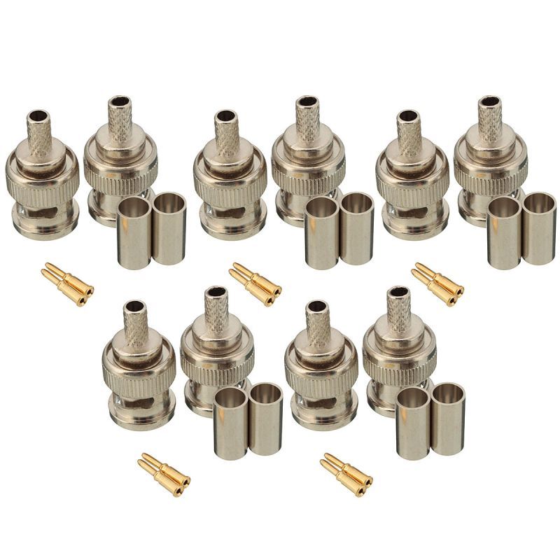Excellwayreg-10-Sets-BNC-Plug-Crimp-Connectors-Adapter-for-RG58-RG-58-Coax-Male-Antenna-Cable-1210353