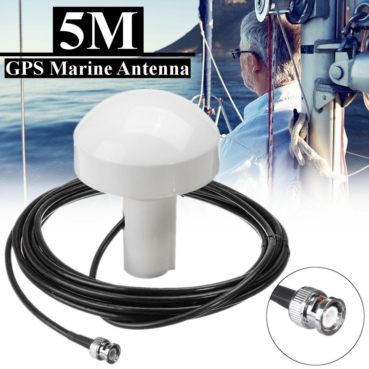 GPS-Active-Marine-Navigation-Antenna-5-Meters-With-BNC-Male-Plug-Connector-New-1019250