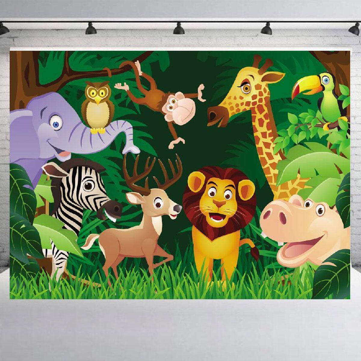 150x100cm-210x150cm-Cartoon-Green-Jungle-Lion-Animals-Baby-Photography-Background-Cloth-Studio-Backd-1717623