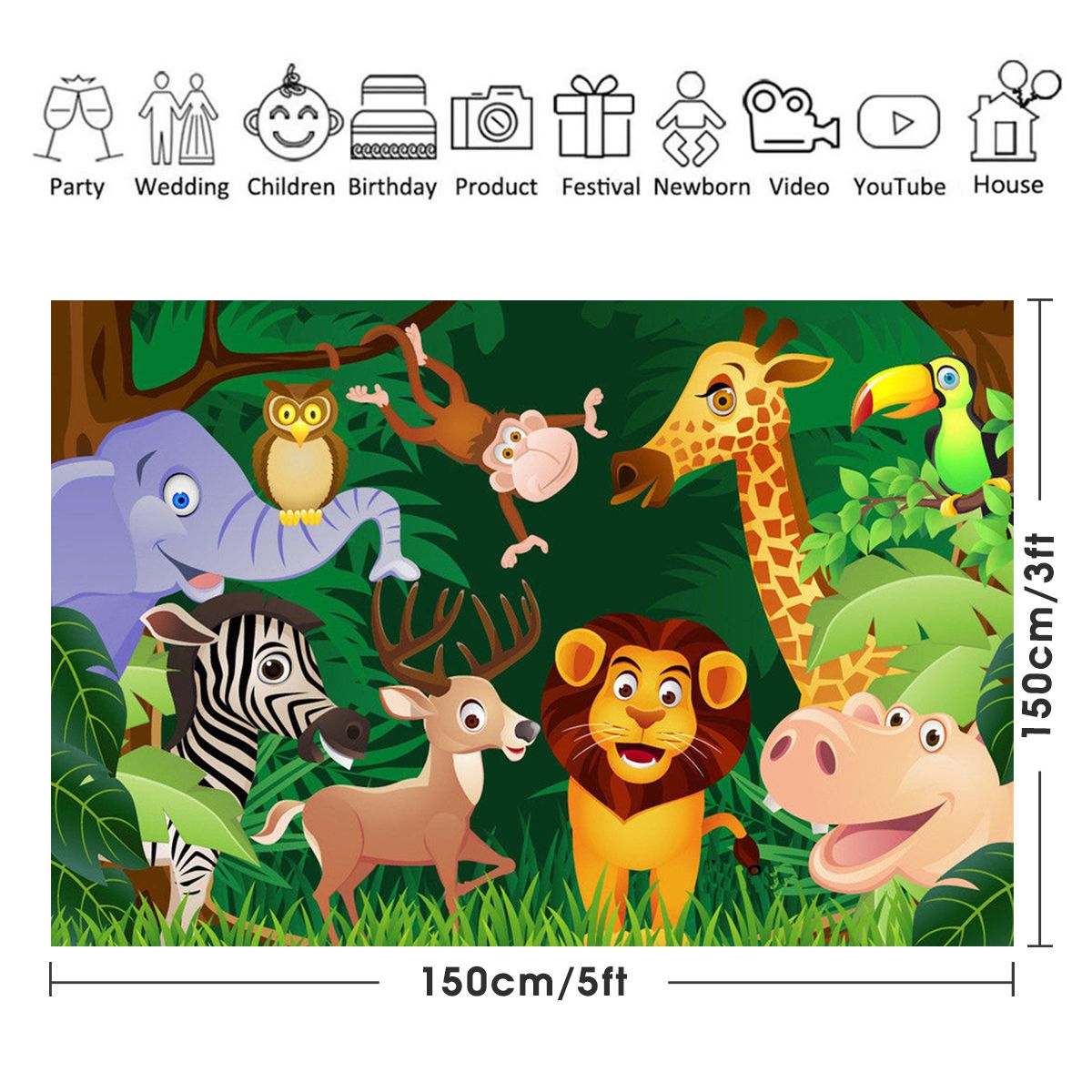 150x100cm-210x150cm-Cartoon-Green-Jungle-Lion-Animals-Baby-Photography-Background-Cloth-Studio-Backd-1717623