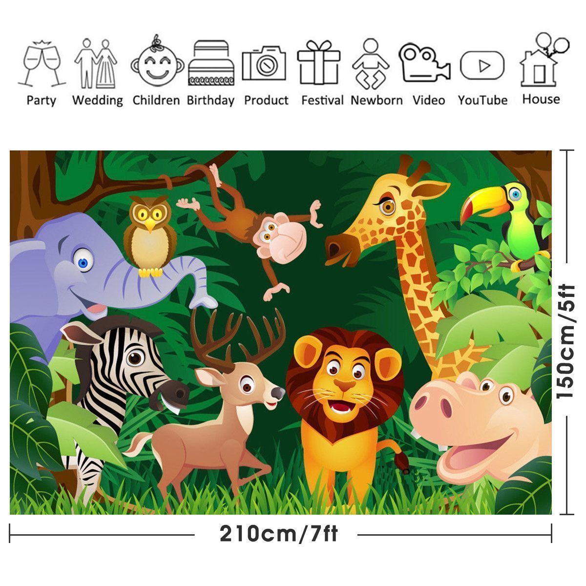 150x100cm-210x150cm-Cartoon-Green-Jungle-Lion-Animals-Baby-Photography-Background-Cloth-Studio-Backd-1717623