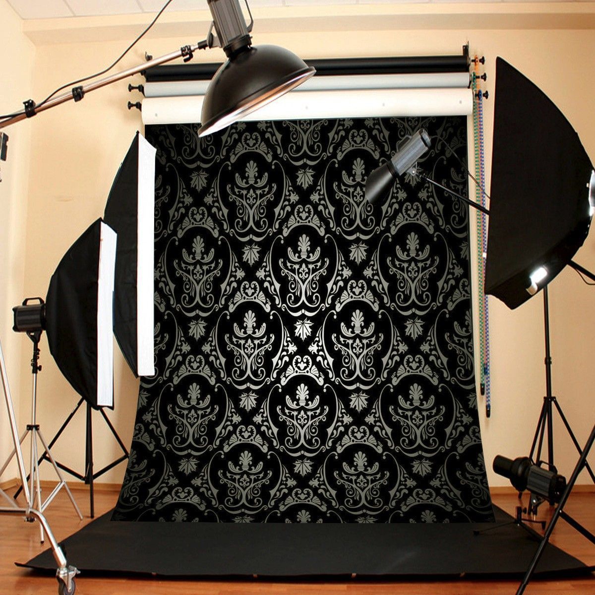 15x21m-Photography-Retro-Damask-Cloth-Studio-Props-Background-Vinyl-Black-1130356