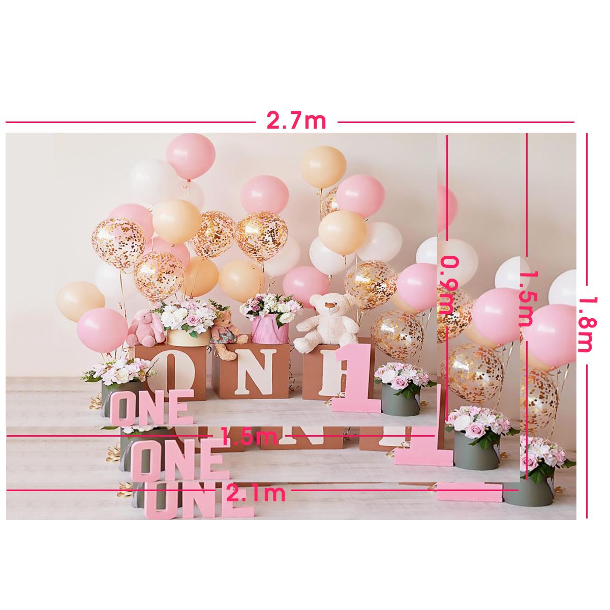 5x3FT-7x5FT-9x6FT-1st-Birthday-Pink-Balloon-Bear-Photography-Backdrop-Background-Studio-Prop-1618188