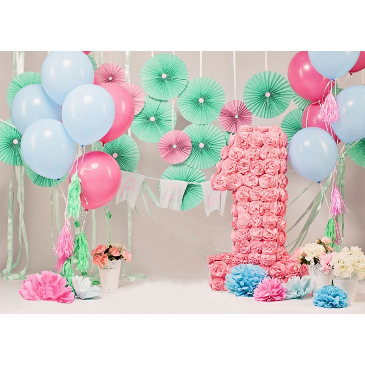 5x7FT-Vinyl-Balloon-One-Year-Old-Party-Photography-Backdrop-Background-Studio-Prop-1449893