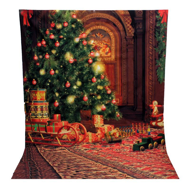 5x7FT-Vinyl-Christmas-Tree-Gift-Bear-Photography-Backdrop-Background-Studio-Prop-1435624
