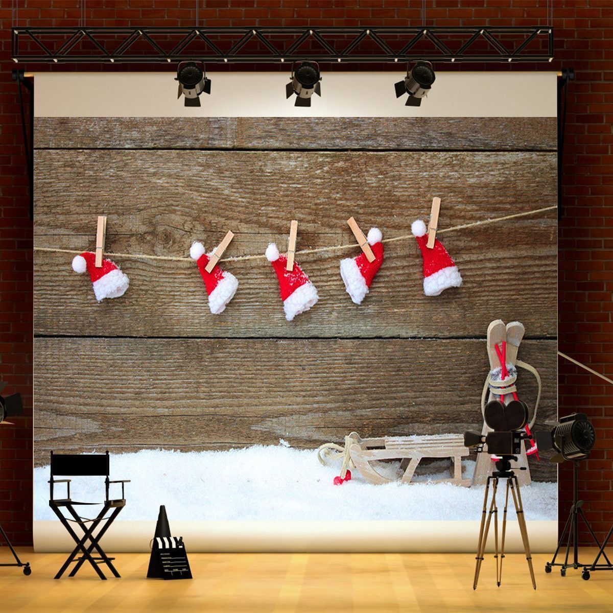 5x7FT-Vinyl-Christmas-Wood-Wall-Santa-Hat-Photography-Backdrop-Background-Studio-Prop-1424112