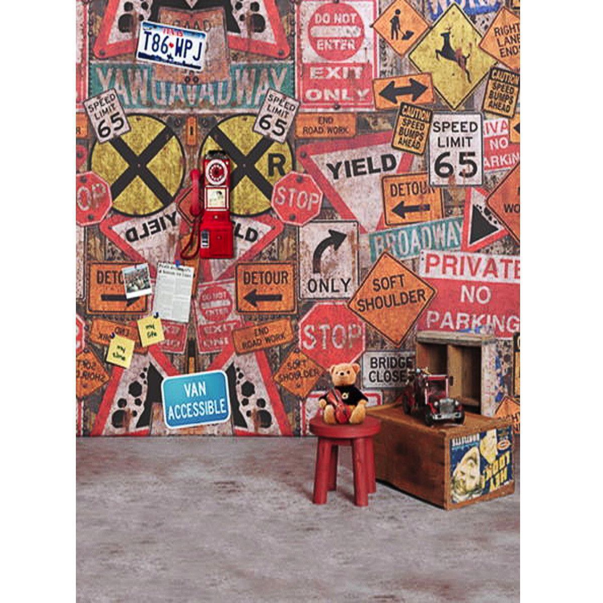 5x7FT-Vinyl-Graffiti-Wall-Phone-Bear-Photography-Backdrop-Background-Studio-Prop-1419827