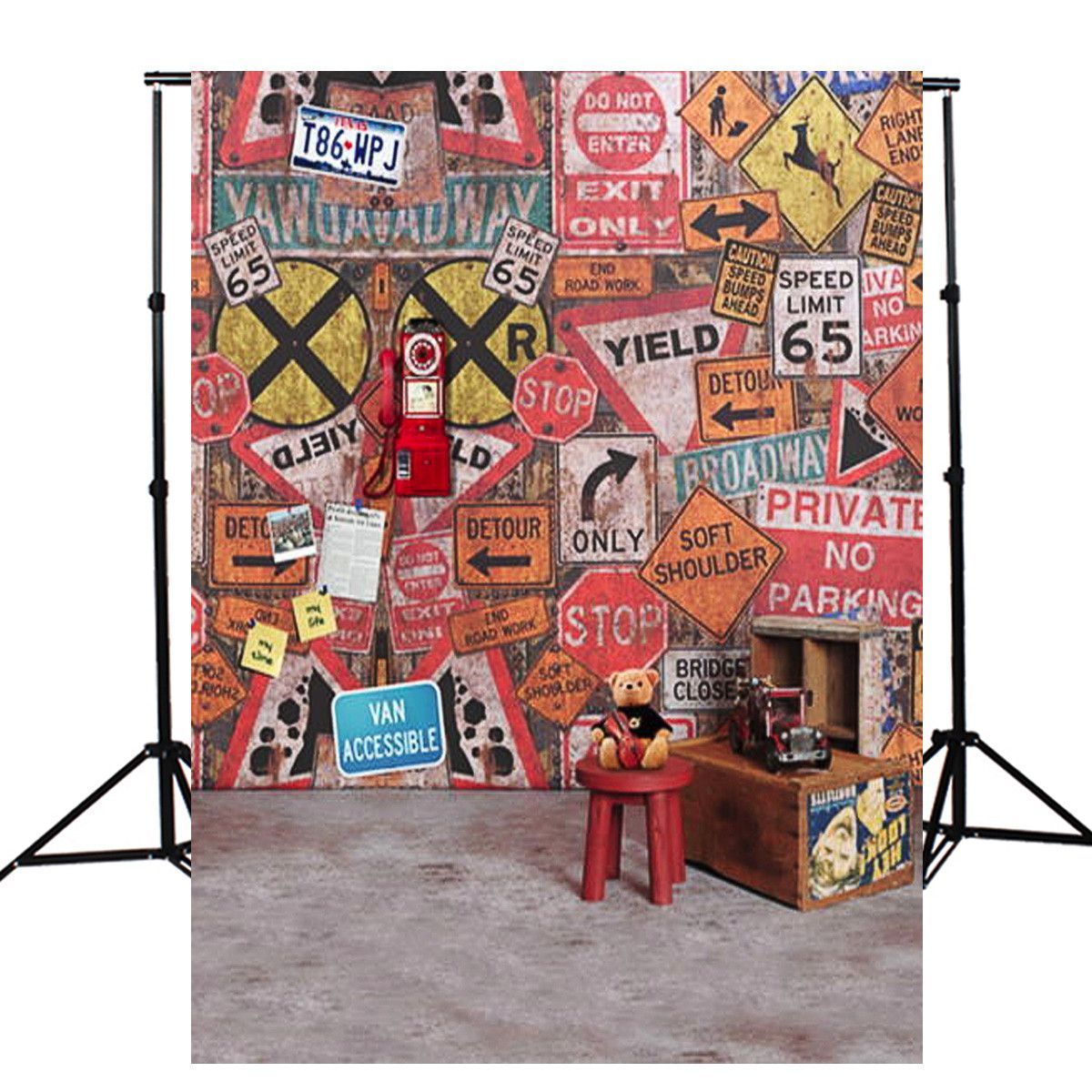 5x7FT-Vinyl-Graffiti-Wall-Phone-Bear-Photography-Backdrop-Background-Studio-Prop-1419827