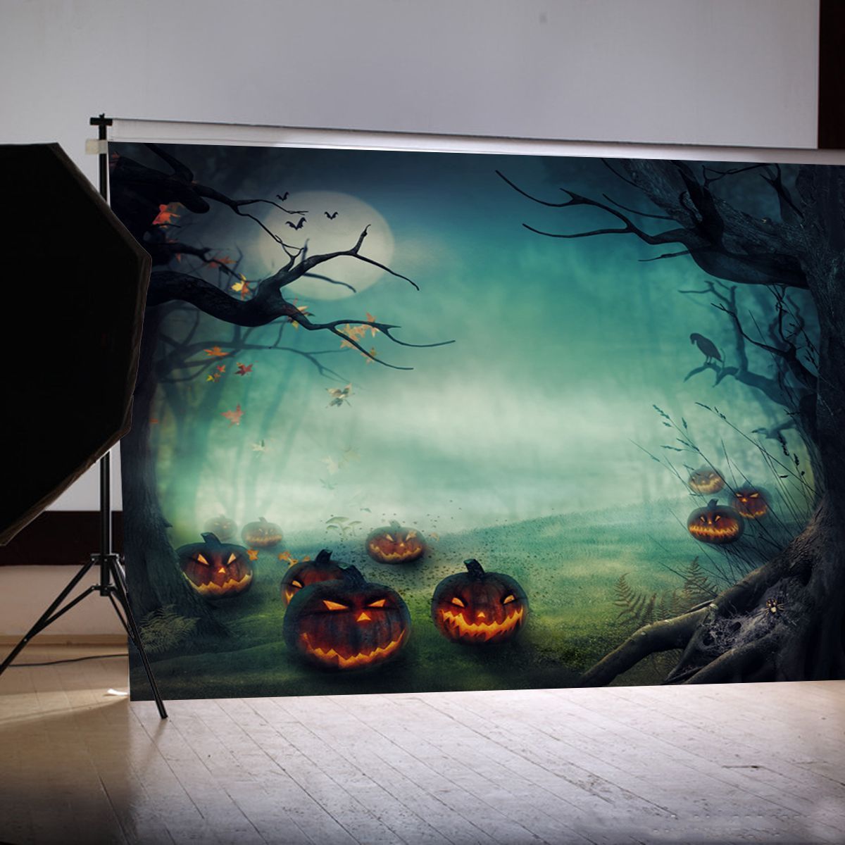 5x7FT-Vinyl-Halloween-Pumpkin-Tree-Photography-Backdrop-Background-Studio-Prop-1447893