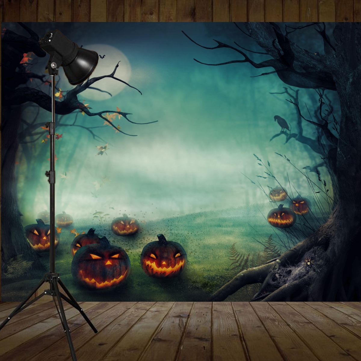 5x7FT-Vinyl-Halloween-Pumpkin-Tree-Photography-Backdrop-Background-Studio-Prop-1447893