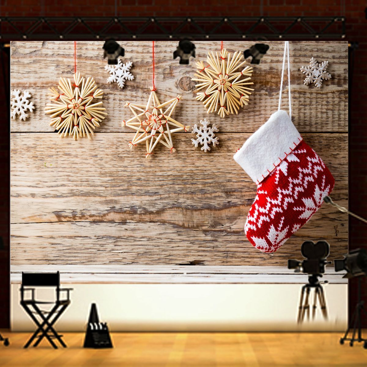 5x7ft-Vinyl-Christmas-Stocking-Snowflake-Decor-Background-Photography-Studio-Backdrop-Prop-1217128