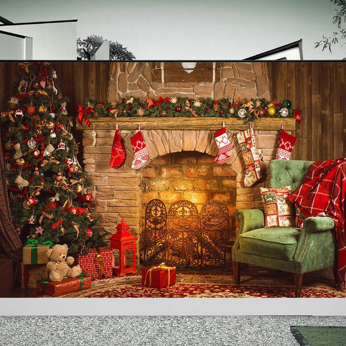 7x5FT-Christmas-Tree-Fireplace-Chair-Gift-Photography-Backdrop-Studio-Prop-Background-1404470