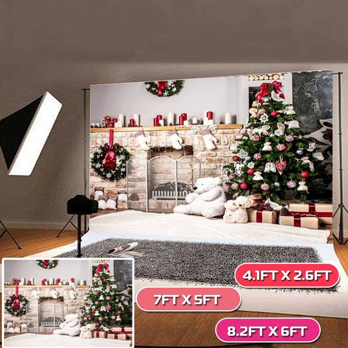 Christmas-Photography-Backdrop-3D-Tree-Brick-Fireplace-White-Bear-Printed-Vinyl-Photo-Studio-Backgro-1759899