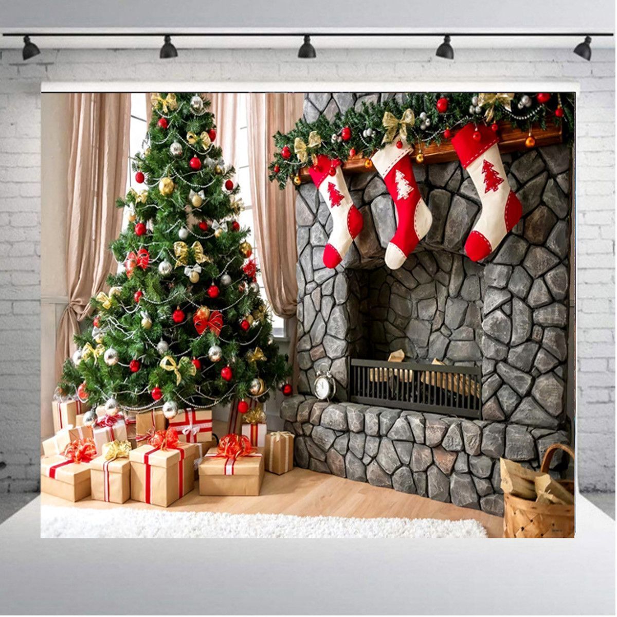 Christmas-Tree-Fireplace-Gifts-Backdrop-Winter-Children-Photography-Background-Cloth-Studio-Props-1759475