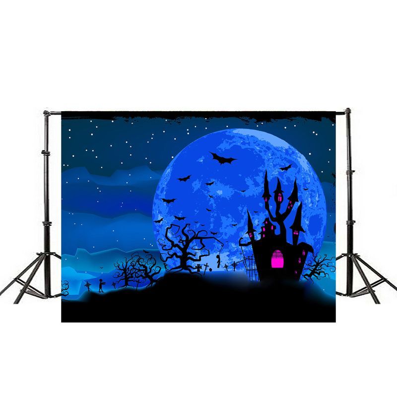 Vinyl-Photography-Background-Backdrop-Studio-Photo-Prop-Halloween-Bat-Blue-Moon-1580408