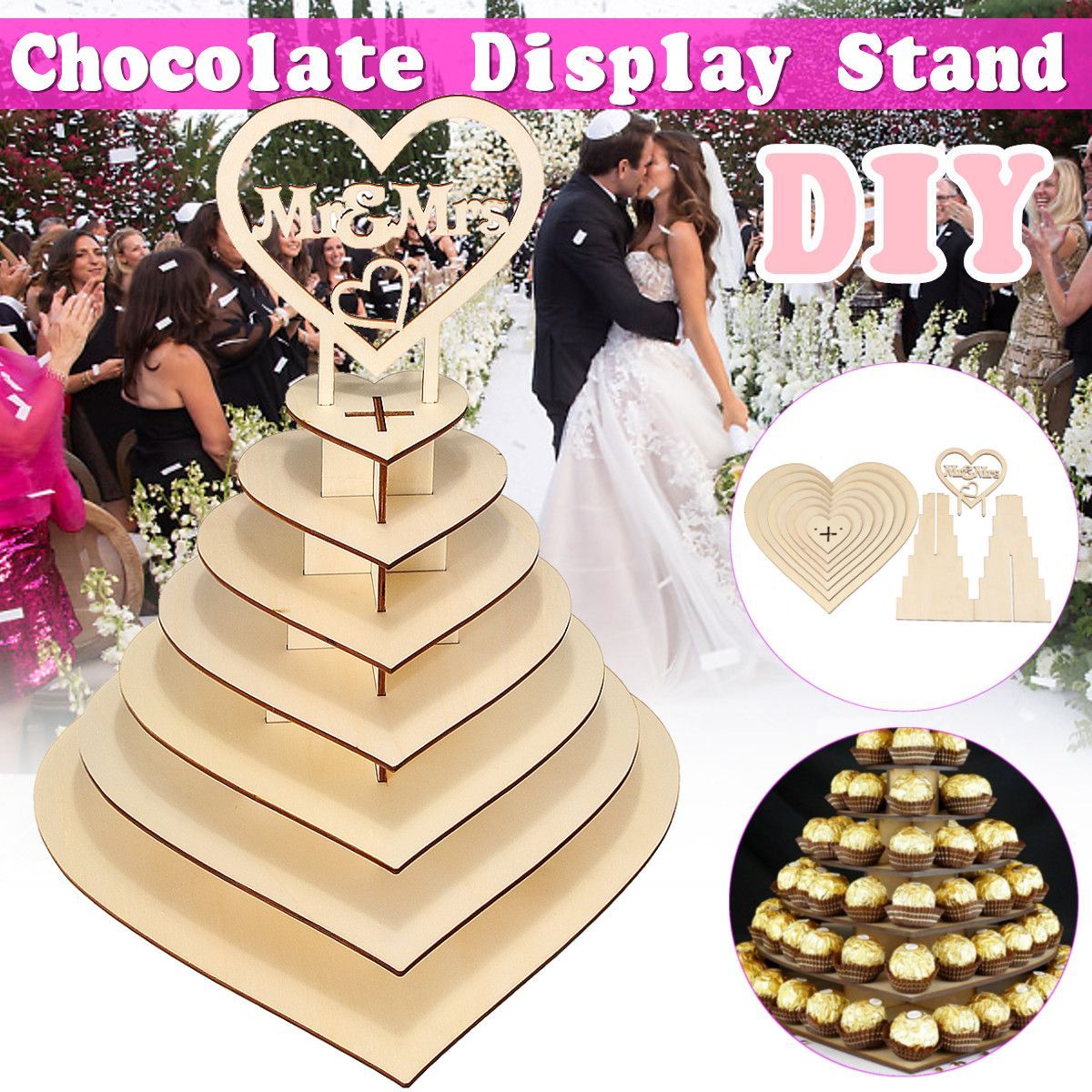Personalised-Chocolate-Snack-Display-MrMrs-Heart-Wedding-Dessert-Stand-Shelf-Rack-Party-Centrepiece-1635506