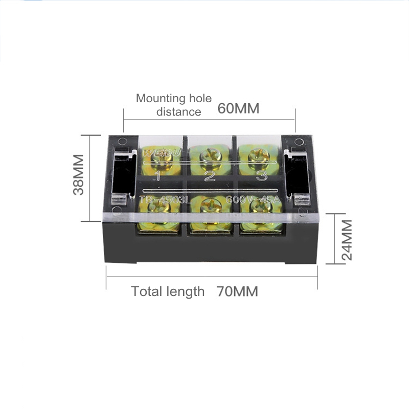 600V-45A-3-Position-Terminal-Block-Barrier-Strip-Dual-Row-Screw-Block-Covered-W-Removable-Clear-Plas-1428219