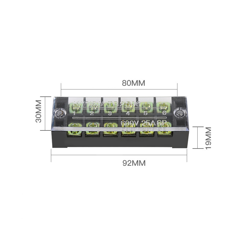 Excellwayreg-TB-2506-600V-25A-6-Position-Terminal-Block-Barrier-Strip-Dual-Row-Screw-Block-Covered-W-1431398