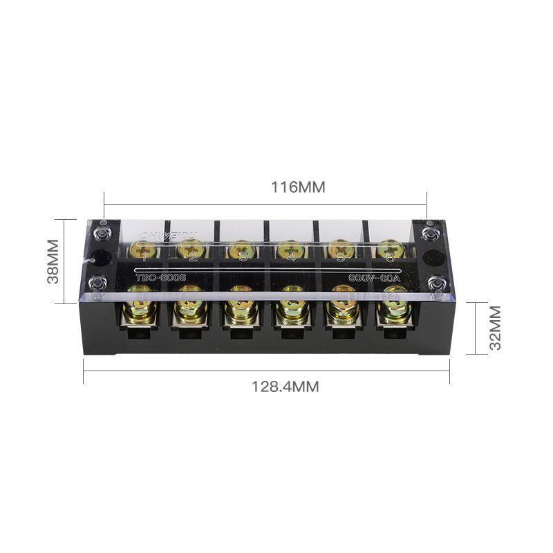 TBC6006-600V-60A-6-Position-Terminal-Block-Barrier-Strip-Dual-Row-Screw-Block-Covered-W-Removable-Cl-1431298