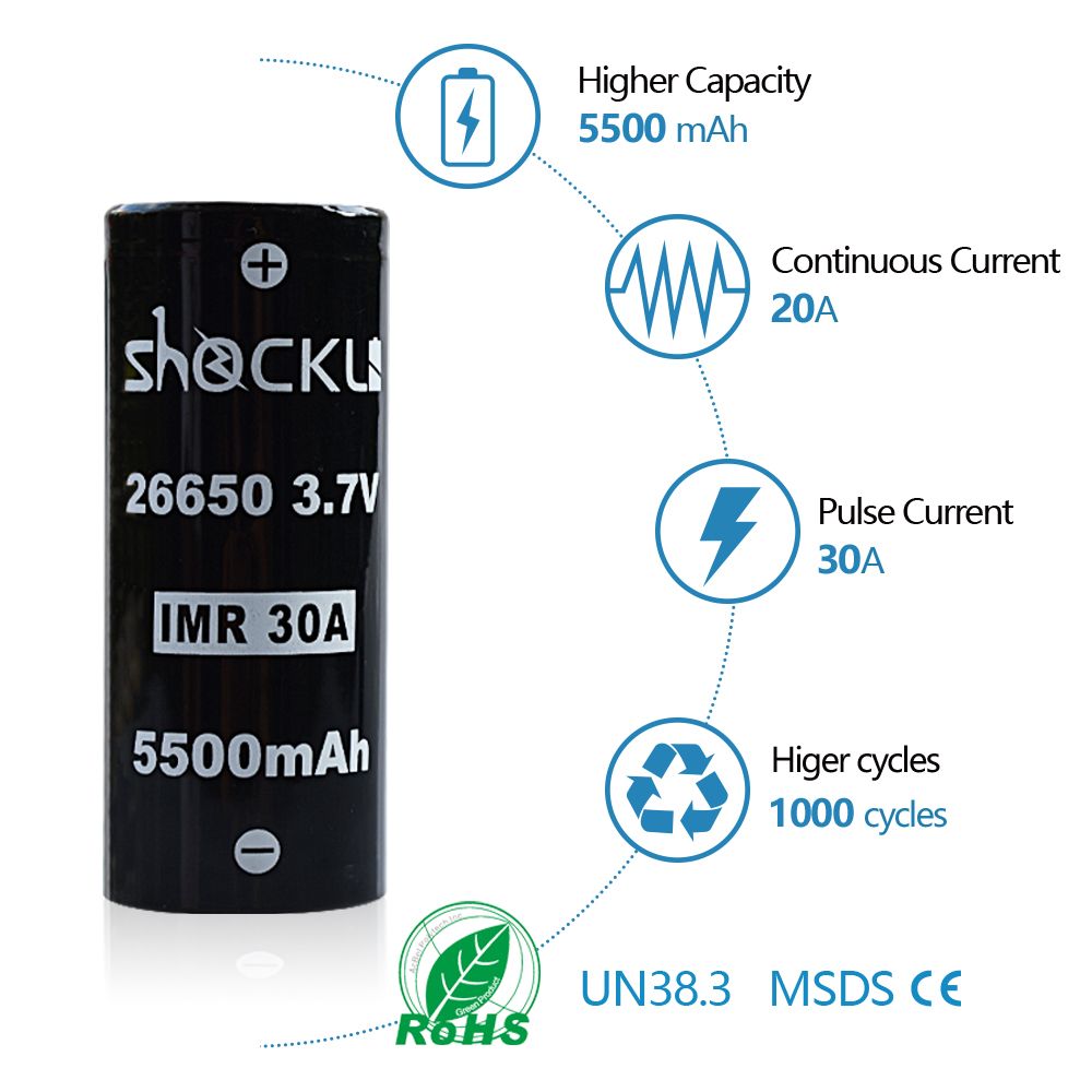 2PCS-Shockli-IMR-26650-37V-5500mah-30A-Discharge-Rechargeable-Li-ion-Battery-Flat-top-1521228