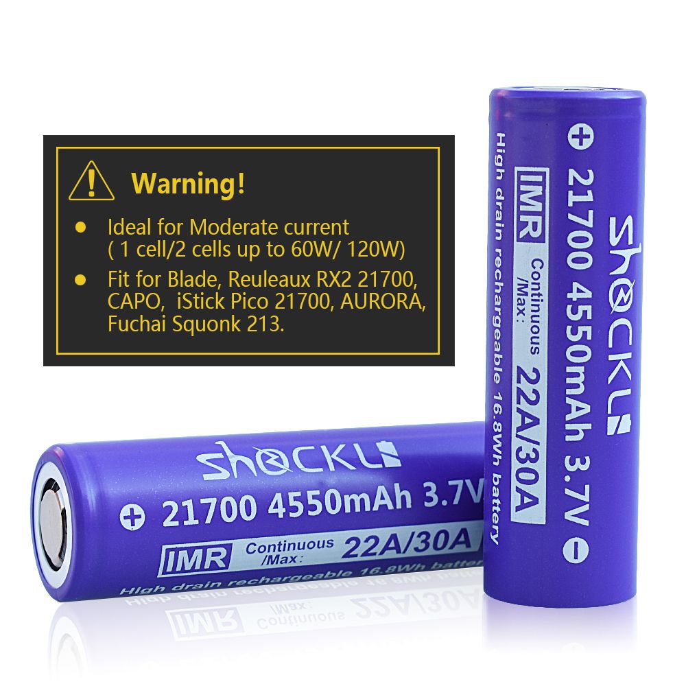 Shockli-21700-Battery-4550mAh-Flat-top-High-Drain-22A-37V-Li-ion-Rechargeable-Battery---2PCS-1613233