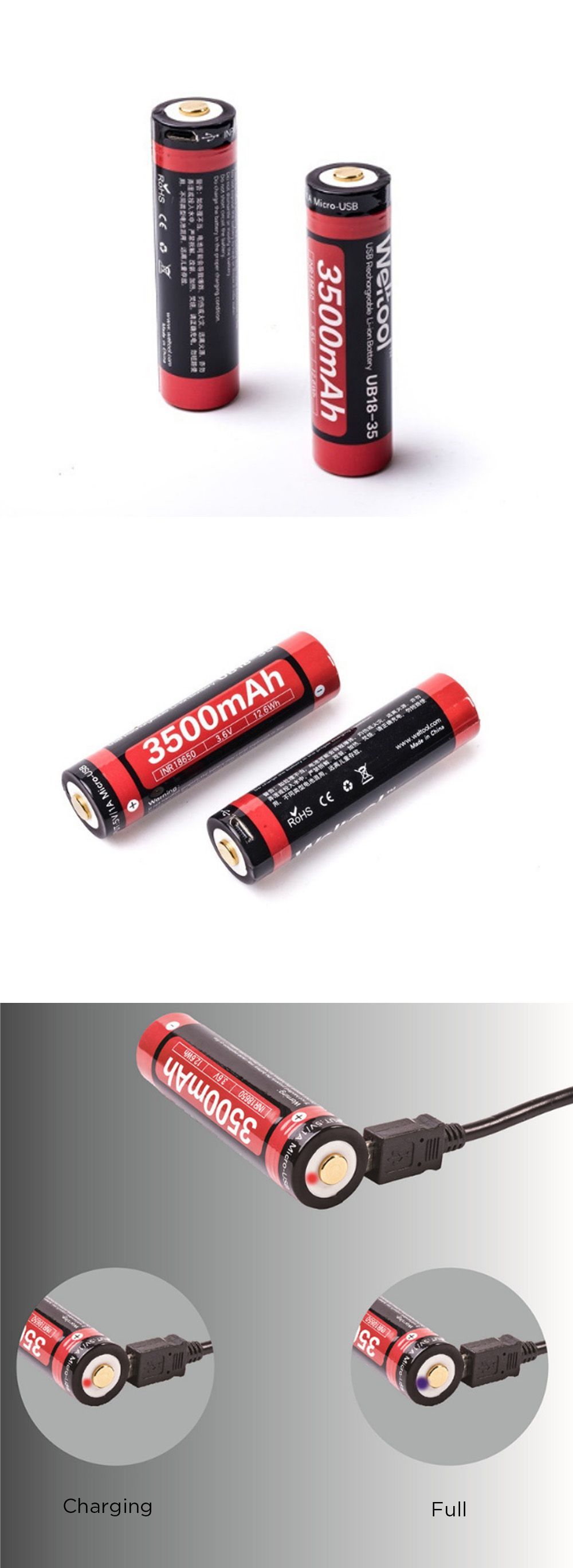 Weltool-UB18-35-1-Pcs-3500mAh-USB-Rechargeable-18650-Battery-For-Flashlight-Electric-Bike-1663659
