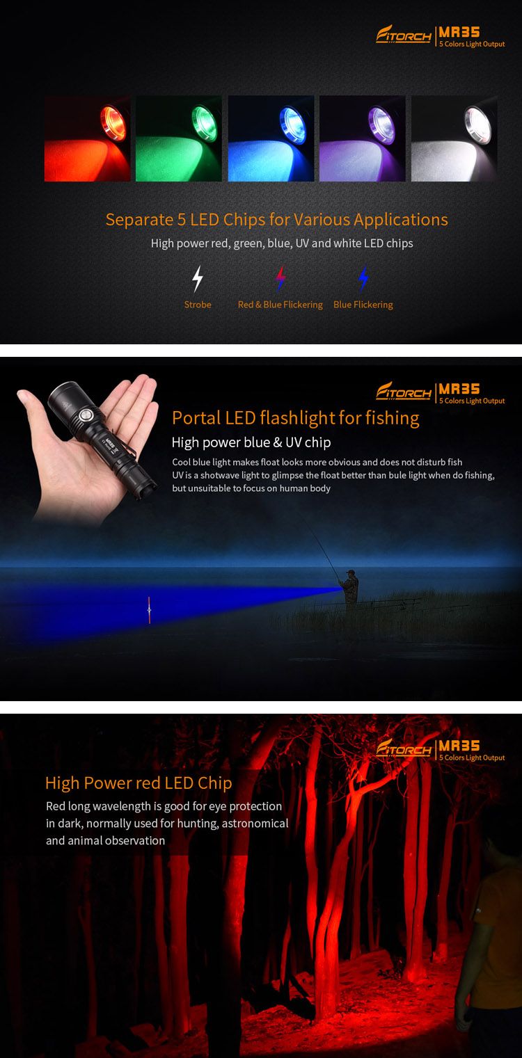 Fitorch-MR35-XP-L2-1200Lumens-5lightcolors-Rechargeable-Portable-UV-LED-Flashlight-1205114