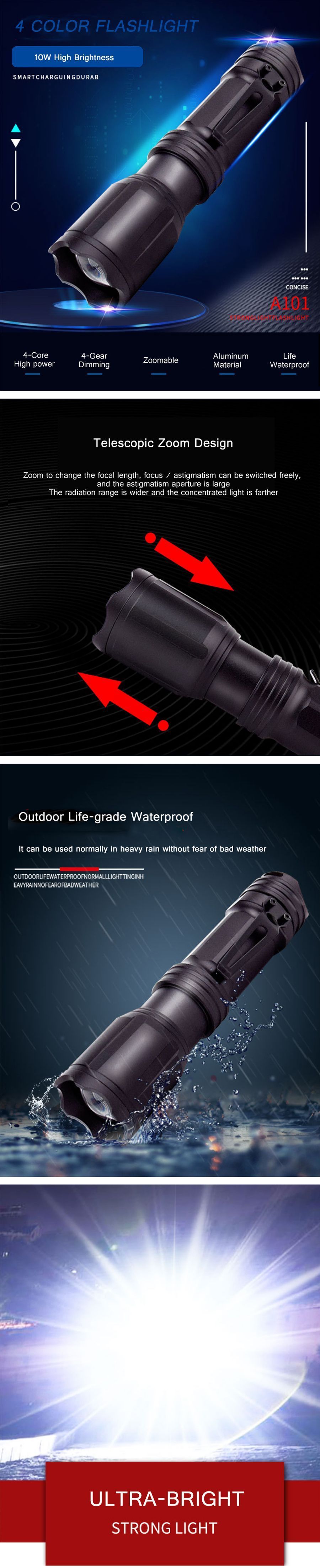 SL-A101-350LM-LEDRGB-4-Colors-Zoomable-Flashlight-USB-Rechargeable-LED-Torch-Waterproof-Camp-Light-1749977