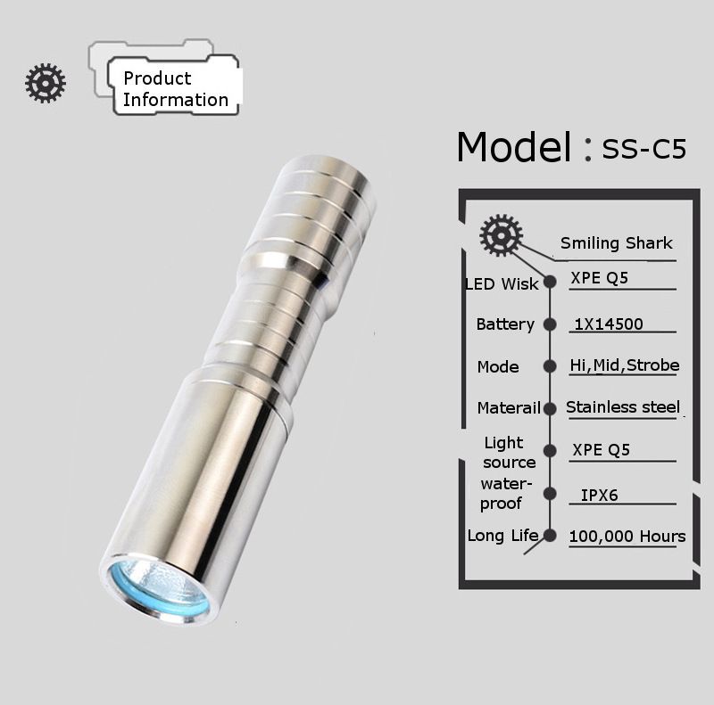 Smiling-Shark-SS-C5-XPE-LED-3Modes-Stainless-Steel-Jade-Screening-Mini-UV-Flashlight-Keychain-1259363