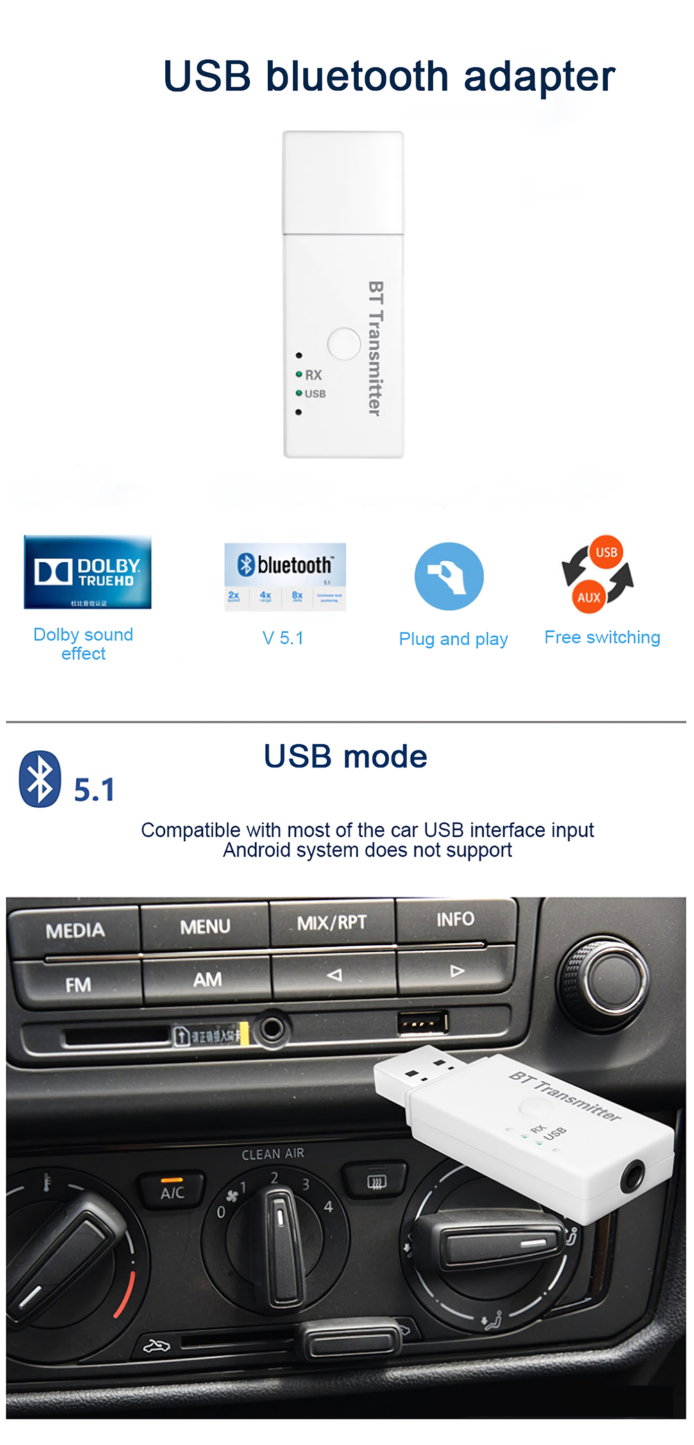 Car-USB-bluetooth-51-Adapter-Receiver-Dual-Output-Aux-USB-Audio-Adapter-bluetooth-Stick-Elicks-E6-1756856