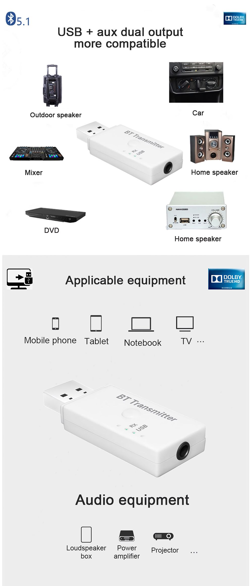 Car-USB-bluetooth-51-Adapter-Receiver-Dual-Output-Aux-USB-Audio-Adapter-bluetooth-Stick-Elicks-E6-1756856