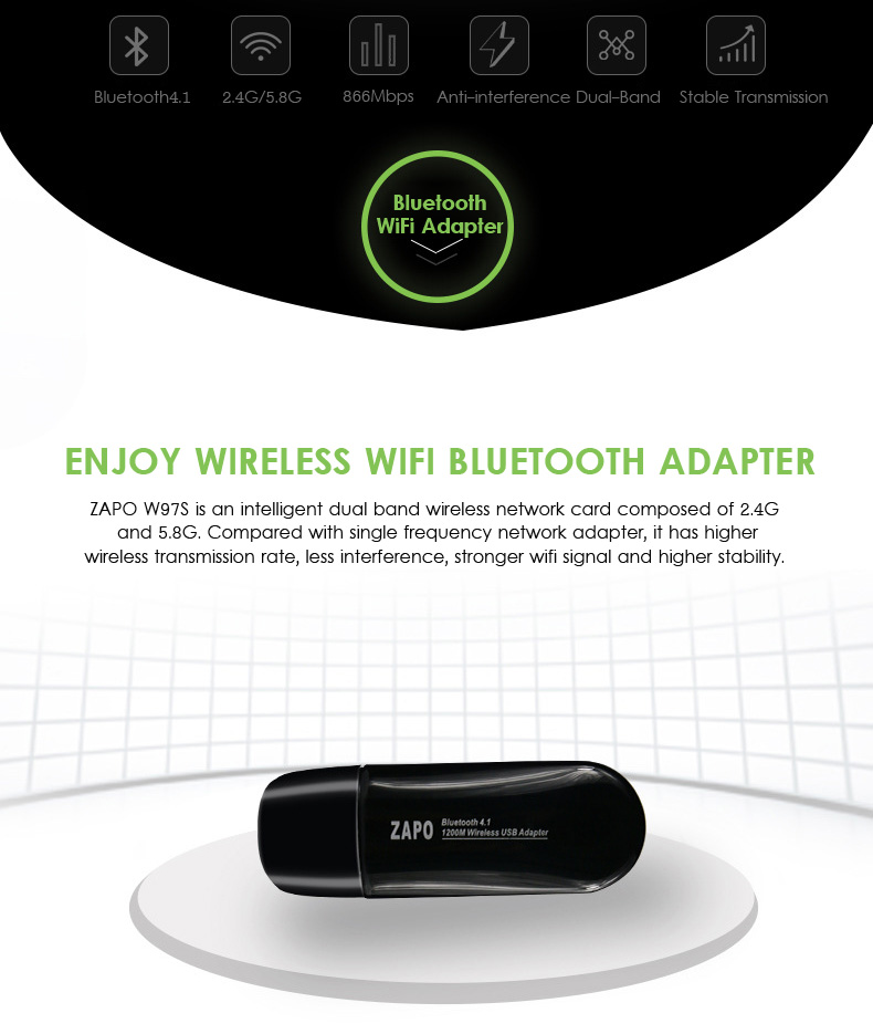 ZAPO-W97S-2-In-1-24G-58G-1200Mbps-Wireless-Wifi-Network-Adapter--bluetooth41-Adapter-1217329