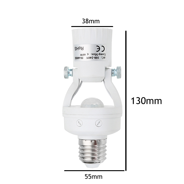 LUSTREON-AC100-240V-60W-E27-to-E27-Rotatable-Infrared-PIR-Motion-Sensor-Bulb-Socket-Lampholder-1243341