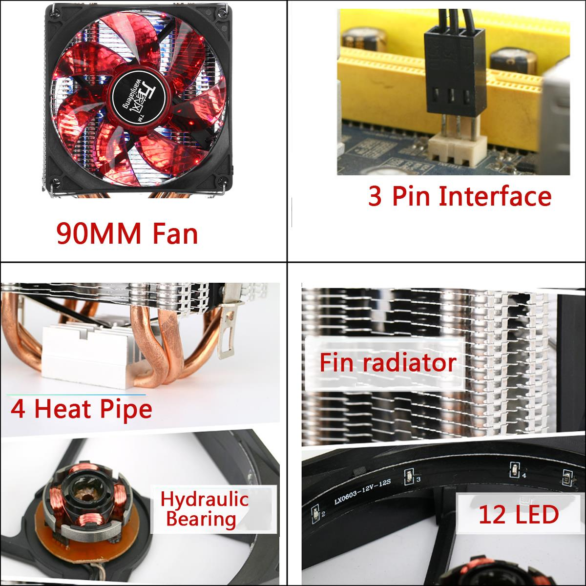 3-Pin-90mm-LED-Light-CPU-Cooling-Fan-Cooler-Radiator-for-Intel-LGA2011-LGA1155-AMD3-AMD2-1268908