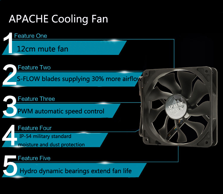 Akasa-APACHE-12CM-4Pin-PWM-Cooling-Fan-12V-S-FLOW-Fan-Heat-Sink-Hydro-Dynamic-Bearing-1214796