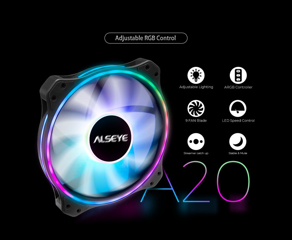 Cooling-Fan-200mm-ARGB-LED-Computer-Case-Molex-Connector-Remote-Control-RGB-Lighting-For-ALSEYE-AURO-1733032